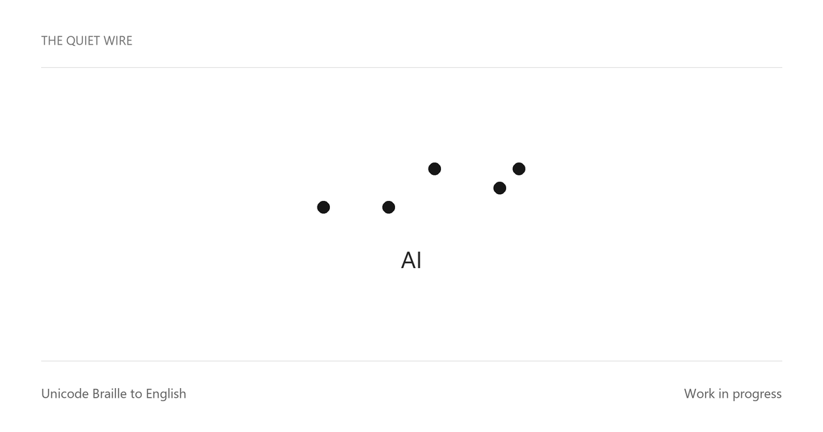 AI written in Braille, black dots on white.